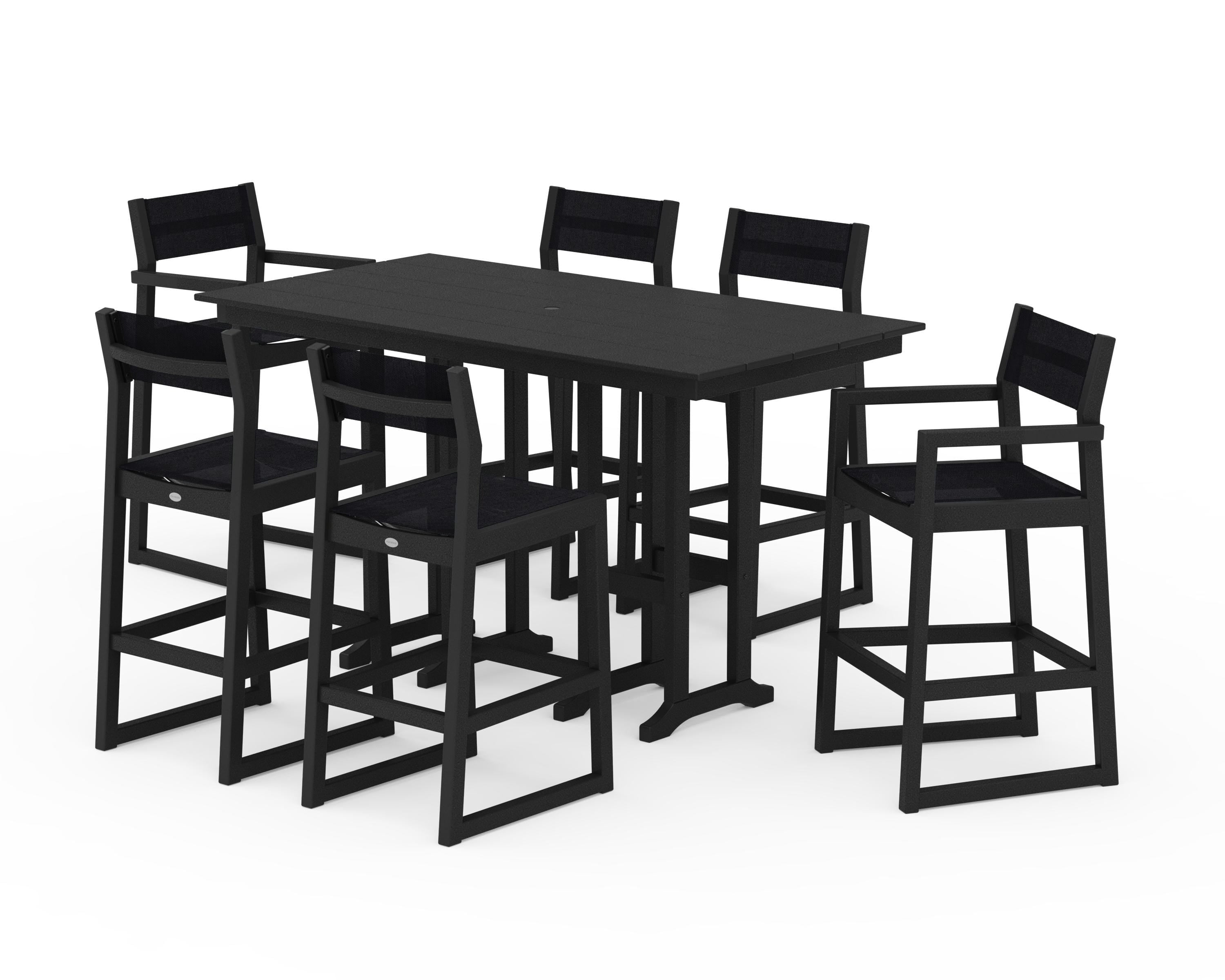 POLYWOOD® EDGE Sling 7-Piece Farmhouse Bar Set in Black / Black Sling