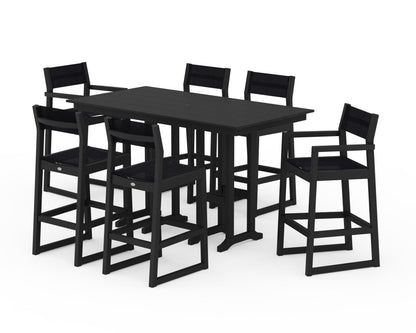 POLYWOOD® EDGE Sling 7-Piece Farmhouse Bar Set in Black / Black Sling