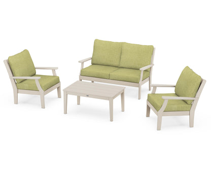 POLYWOOD® Braxton 4-Piece Deep Seating Chair Set in Sand / Chartreuse Boucle