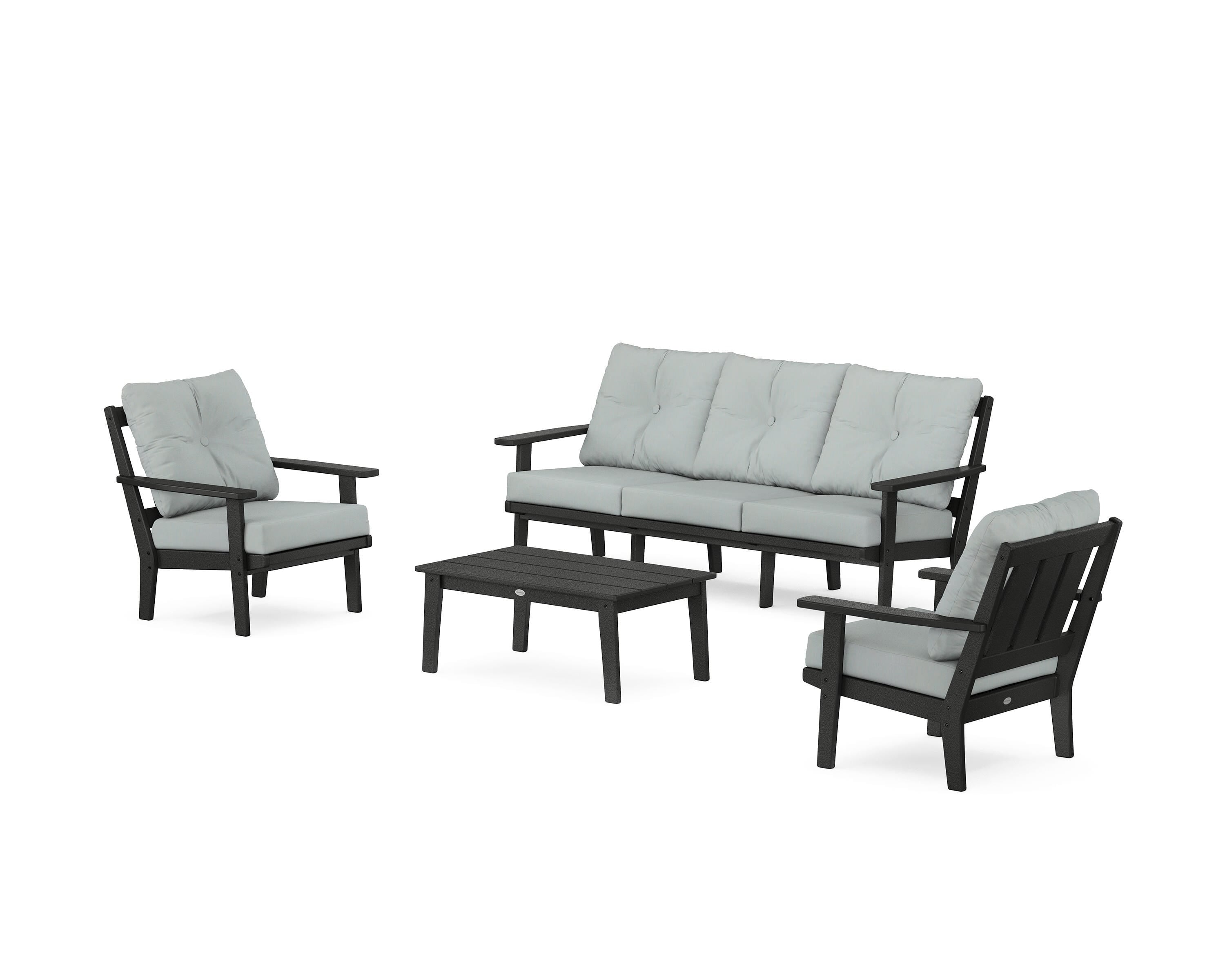 POLYWOOD® Oxford 4-Piece Deep Seating Set with Sofa in Black / Spa