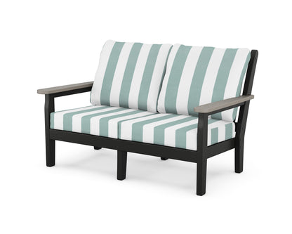 POLYWOOD® Chippendale Deep Seating Loveseat in Black / Driftwood / Cabana Stripe Glacier Spa