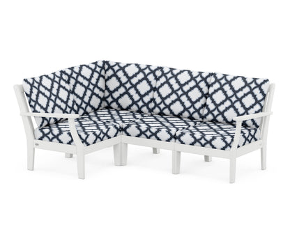 POLYWOOD® Braxton Modular 4-Piece Deep Seating Set in White / Trellis Marine Indigo