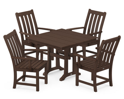 POLYWOOD® Vineyard 5-Piece Farmhouse Trestle Arm Chair Dining Set in Mahogany