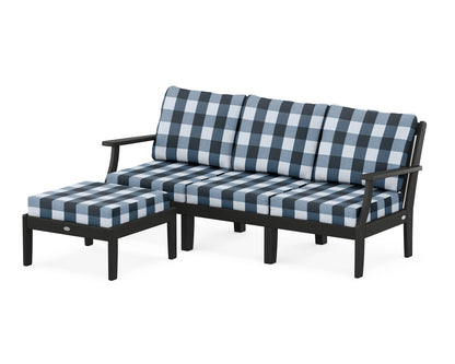 POLYWOOD® Braxton Modular 4-Piece Deep Seating Set with Ottoman in Black / Buffalo Plaid Marine Indigo