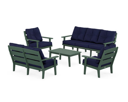 POLYWOOD® Lakeside 5-Piece Lounge Sofa Set in Green / Navy