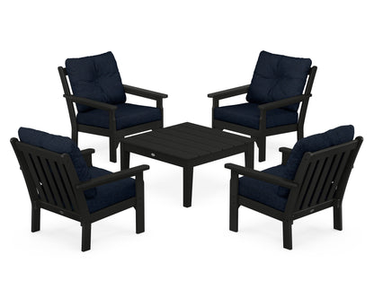 POLYWOOD® Vineyard 5-Piece Deep Seating Conversation Set in Black / Marine Indigo