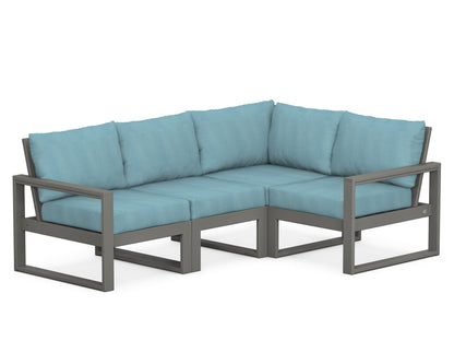 POLYWOOD® EDGE 4-Piece Modular Deep Seating Set in Slate Grey / Lattice Sky Blue