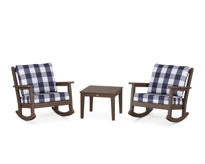 POLYWOOD® Chippendale 3-Piece Deep Seating Rocker Set in Mahogany / Buffalo Plaid Navy
