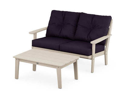POLYWOOD® Lakeside 2-Piece Lounge Loveseat Set in Sand / Navy Linen