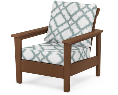 POLYWOOD® Prescott Deep Seating Chair in Teak / Trellis Glacier Spa