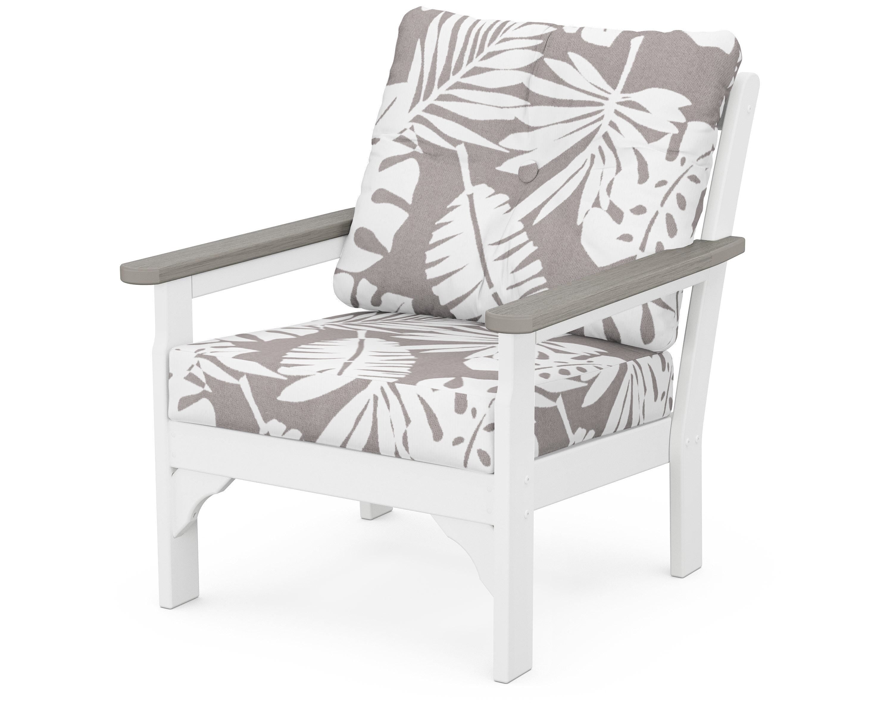 POLYWOOD® Vineyard Deep Seating Chair in White / Driftwood / Leaf Grey Mist