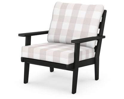 POLYWOOD® Grant Park Deep Seating Chair in Black / Buffalo Plaid Dune Burlap