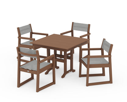 POLYWOOD® EDGE Sling Arm Chair 5-Piece Farmhouse Dining Set in Teak / Metallic Sling