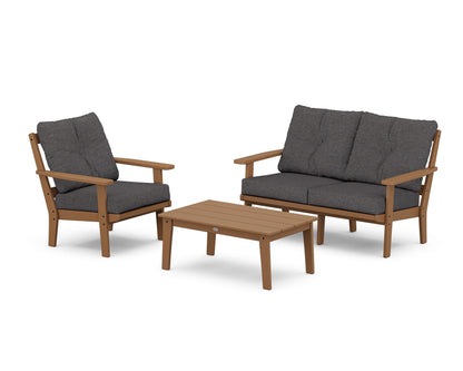 POLYWOOD® Oxford 3-Piece Deep Seating Set with Loveseat in Teak / Ash Charcoal