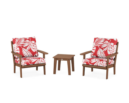 POLYWOOD® Oxford 3-Piece Deep Seating Set in Teak / Leaf Crimson