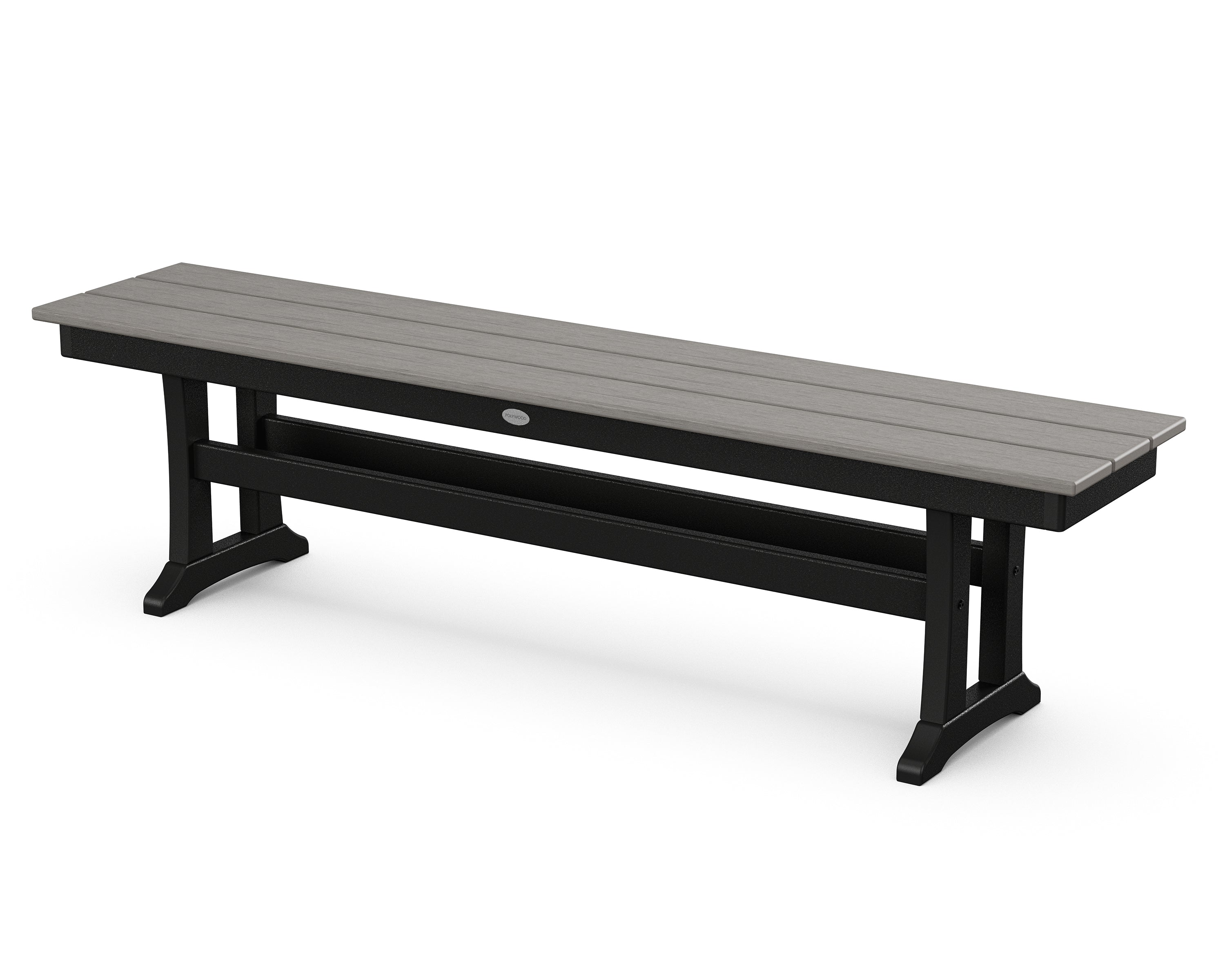 POLYWOOD® Farmhouse Trestle 65" Bench in Black / Driftwood