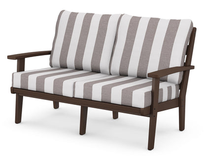 POLYWOOD® Grant Park Deep Seating Loveseat in Mahogany / Cabana Stripe Grey Mist