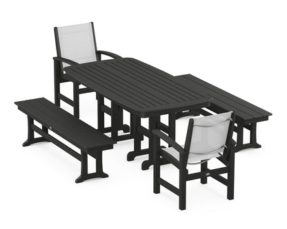 POLYWOOD® Coastal 5-Piece Dining Set in Black / White Sling