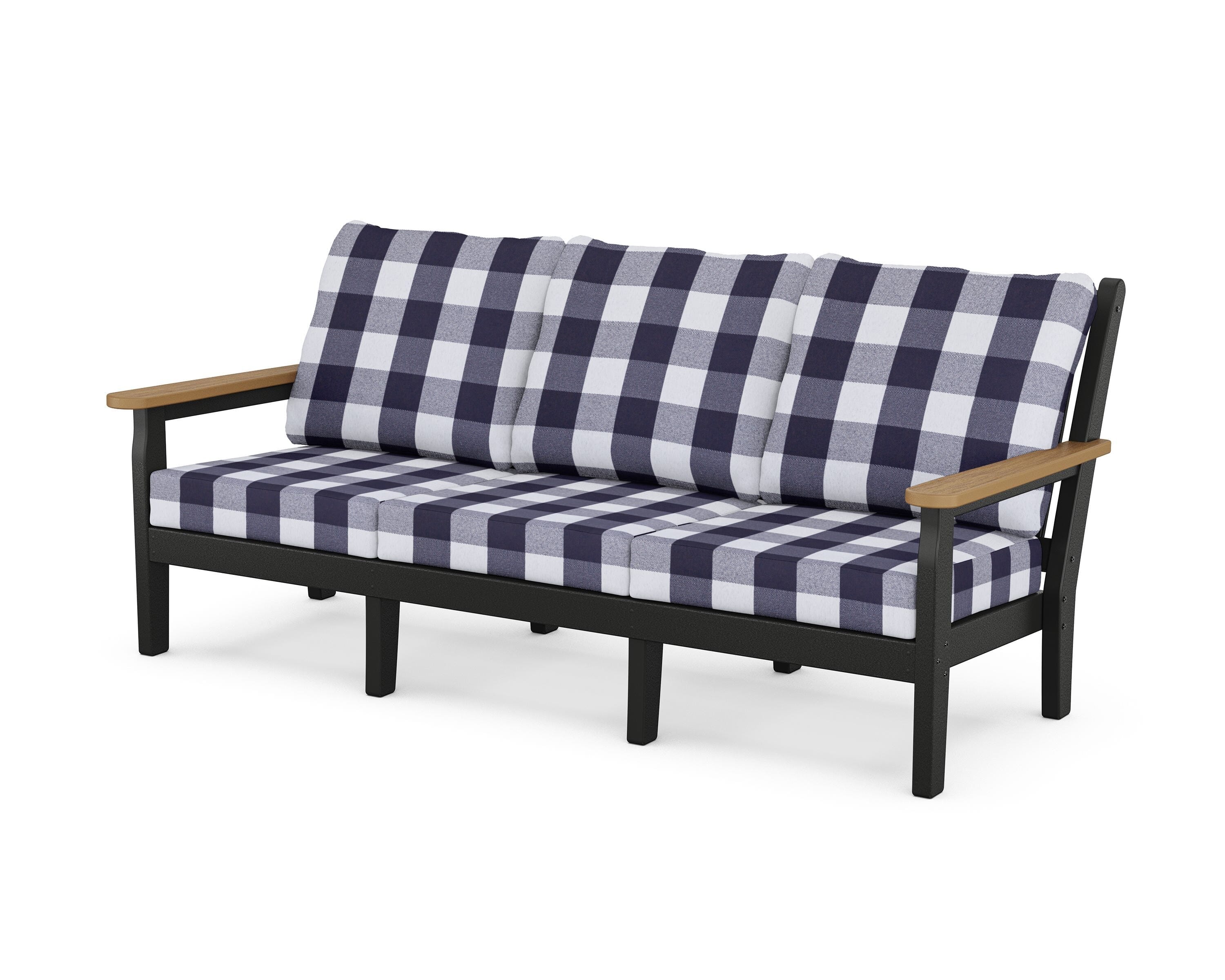 POLYWOOD® Chippendale Deep Seating Sofa in Black / Natural / Buffalo Plaid Navy