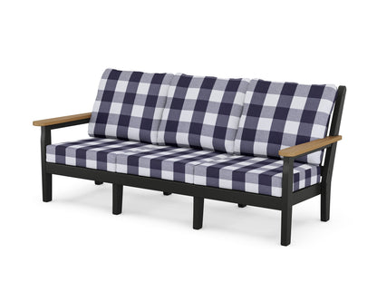 POLYWOOD® Chippendale Deep Seating Sofa in Black / Natural / Buffalo Plaid Navy
