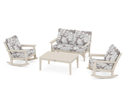 POLYWOOD® Vineyard 4-Piece Deep Seating Rocking Chair Set in Sand / Leaf Grey Mist
