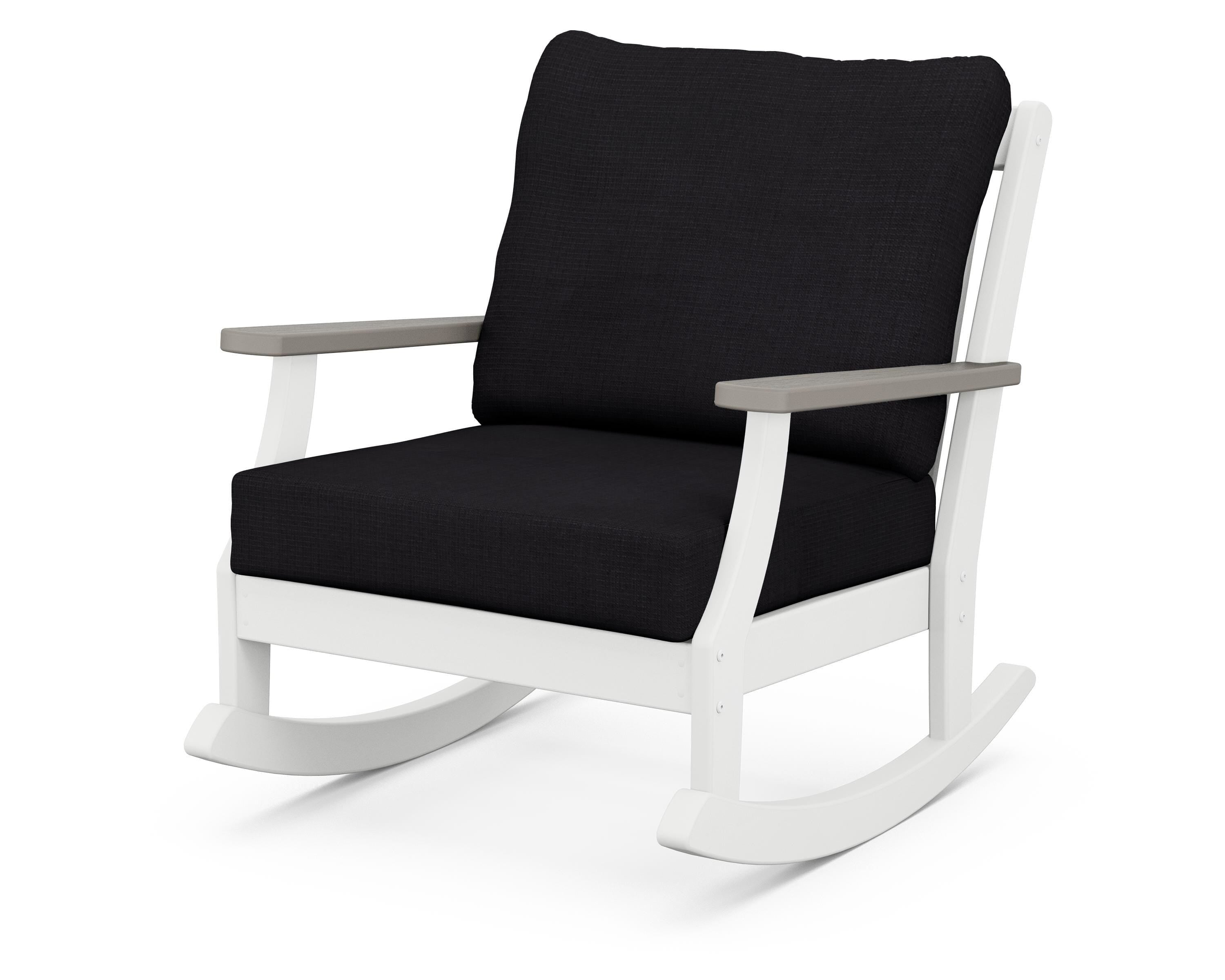 POLYWOOD® Braxton Deep Seating Rocking Chair in White / Driftwood / Midnight Linen