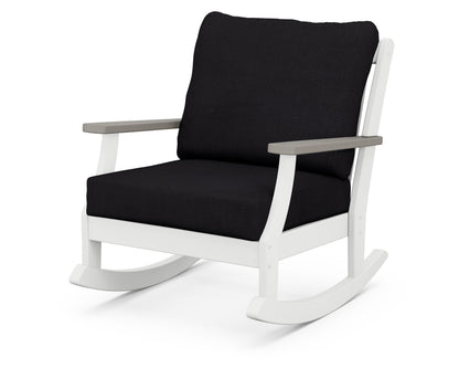 POLYWOOD® Braxton Deep Seating Rocking Chair in White / Driftwood / Midnight Linen