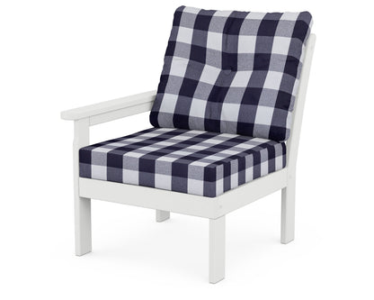 POLYWOOD® Vineyard Modular Left Arm Chair in White / Buffalo Plaid Navy