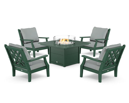 Country Living Wovendale 5-Piece Deep Seating Set with Fire Pit Table in Green / Spa