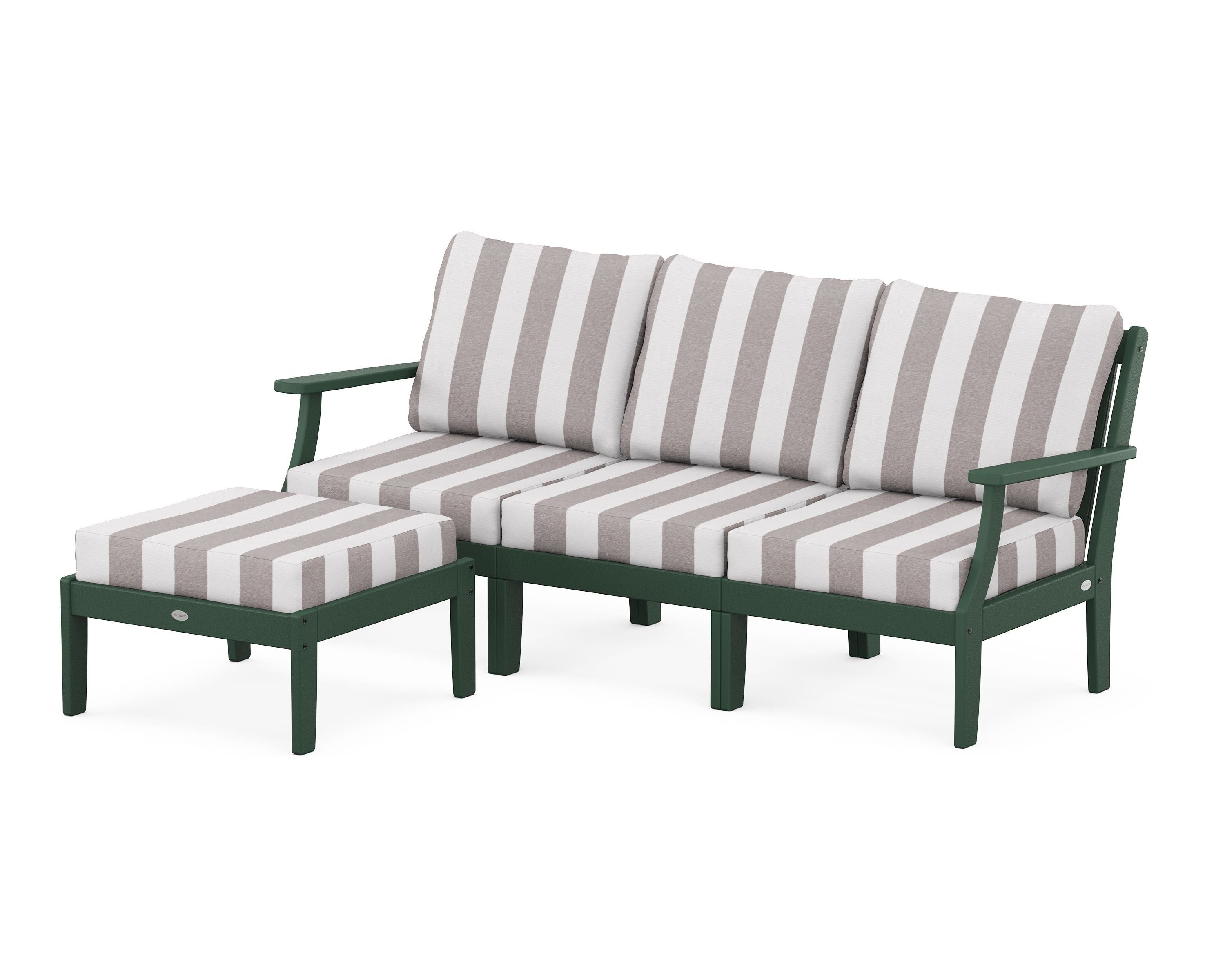 POLYWOOD® Braxton Modular 4-Piece Deep Seating Set with Ottoman in Green / Cabana Stripe Grey Mist