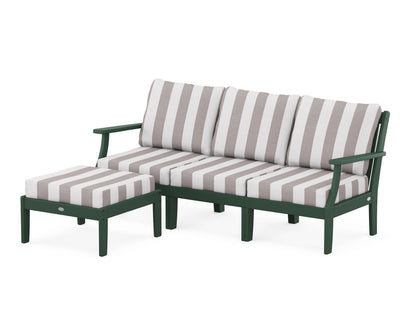 POLYWOOD® Braxton Modular 4-Piece Deep Seating Set with Ottoman in Green / Cabana Stripe Grey Mist