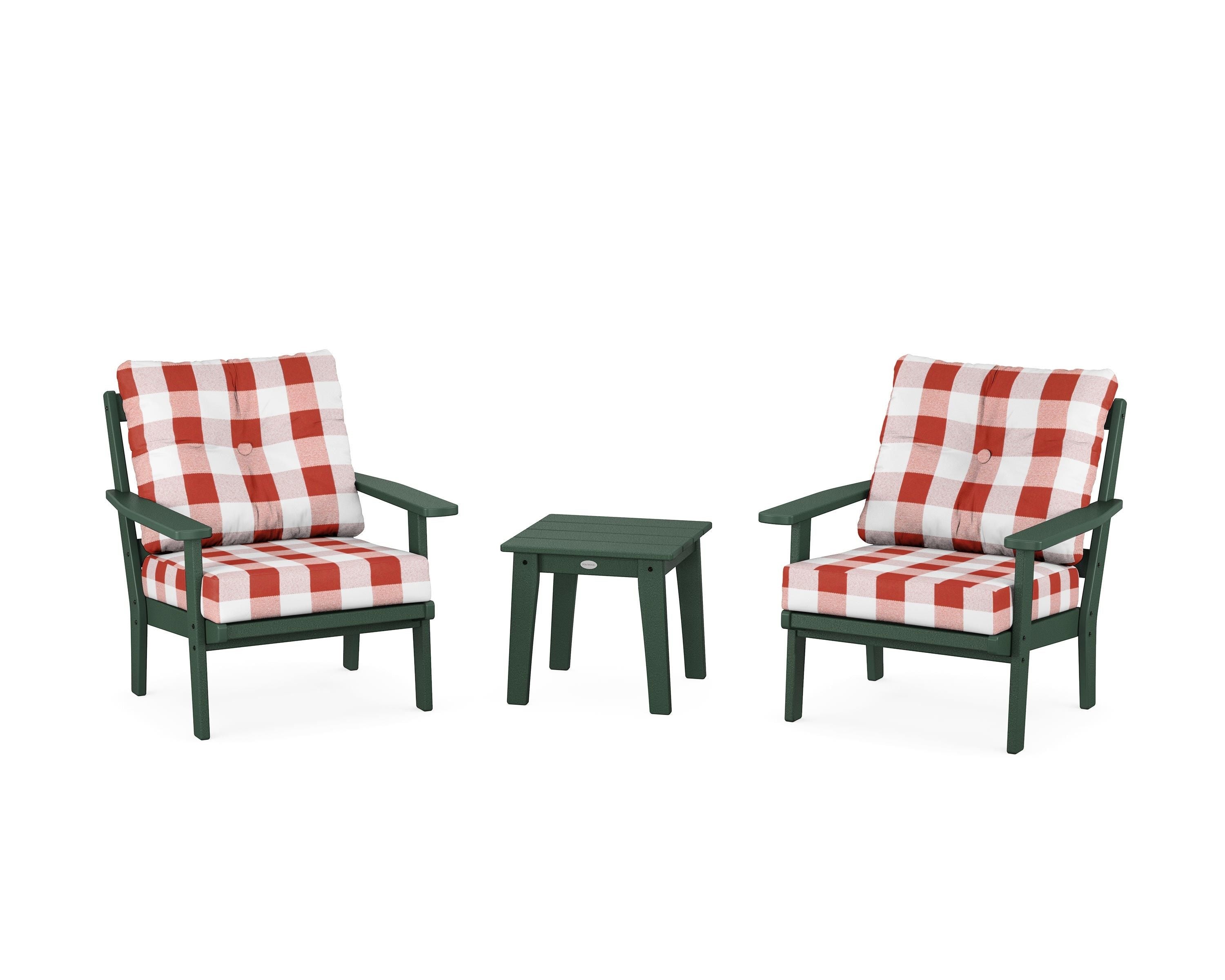 POLYWOOD® Prairie 3-Piece Deep Seating Set in Green / Buffalo Plaid Crimson