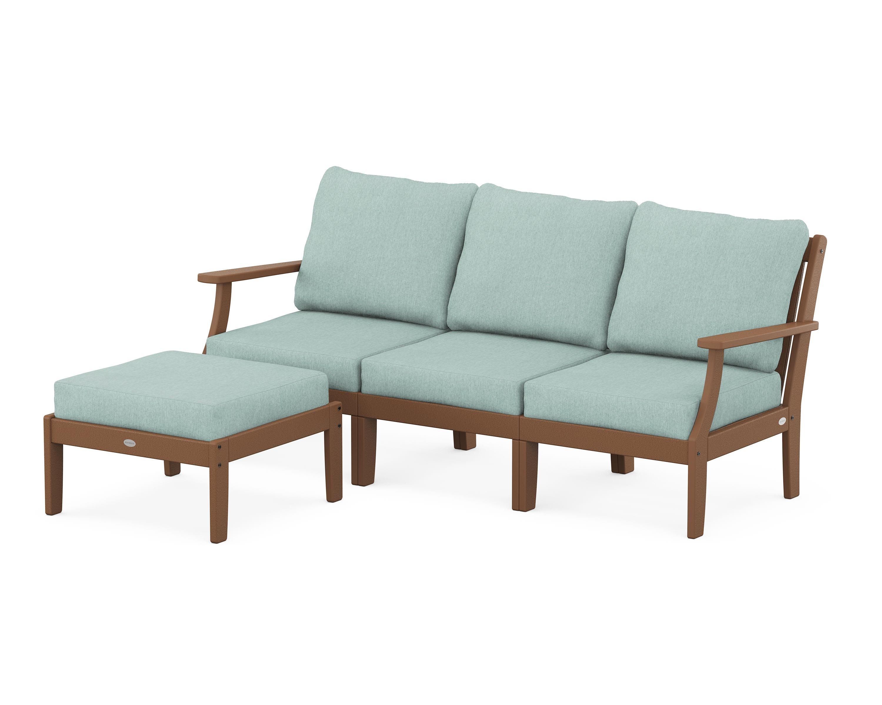 POLYWOOD® Braxton Modular 4-Piece Deep Seating Set with Ottoman in Teak / Glacier Spa