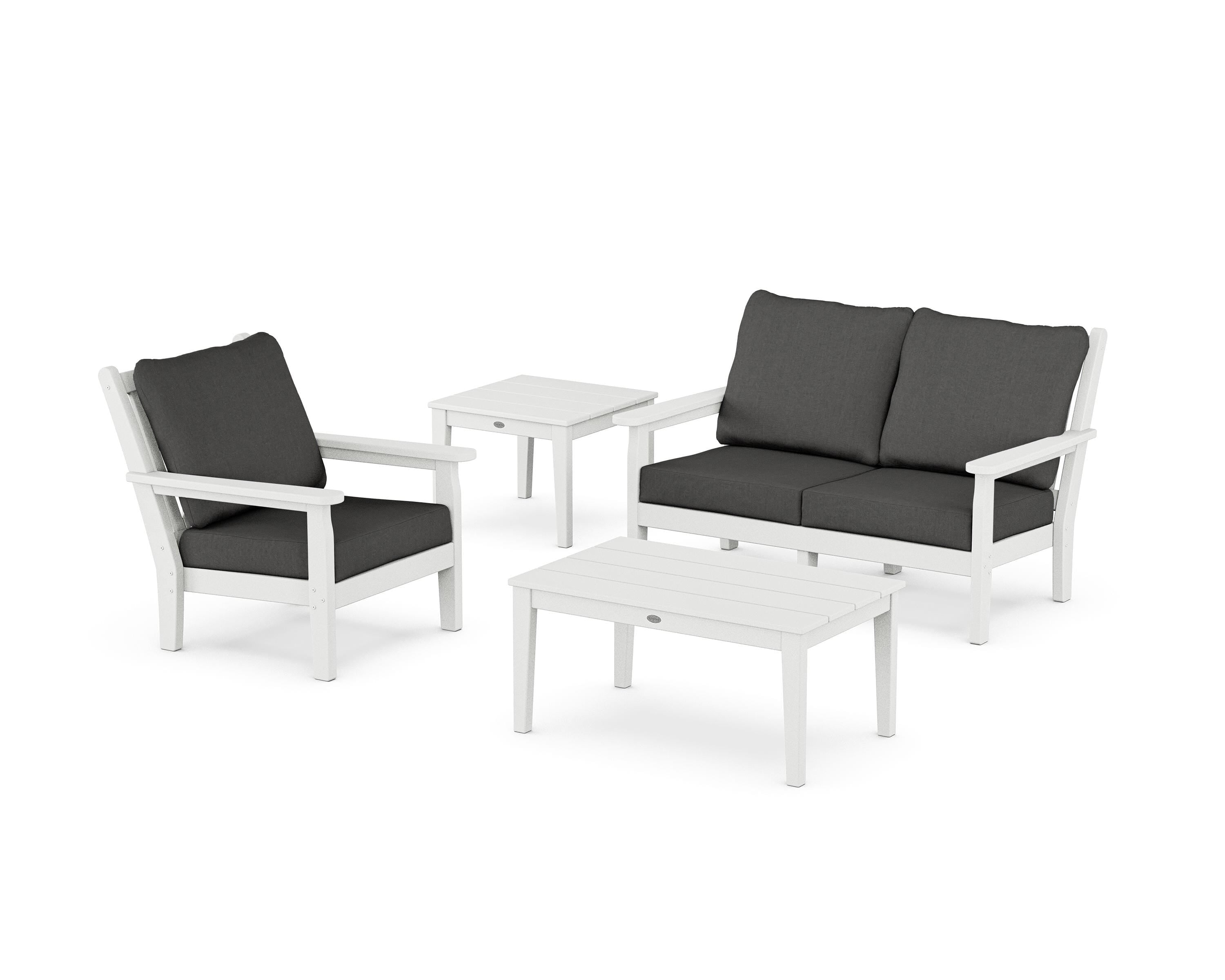 POLYWOOD® Chippendale 4-Piece Deep Seating Set in White / Spectrum Carbon