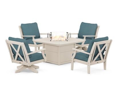 POLYWOOD® Braxton 5-Piece Deep Seating Set with Fire Table in Sand / Ocean Teal