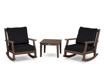 Country Living Wovendale 3-Piece Deep Seating Rocker Set in Mahogany / Midnight Linen