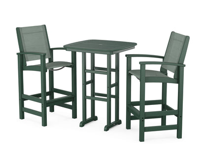 POLYWOOD® Coastal 3-Piece Bar Set in Green / Dupioni Sea Mist Sling