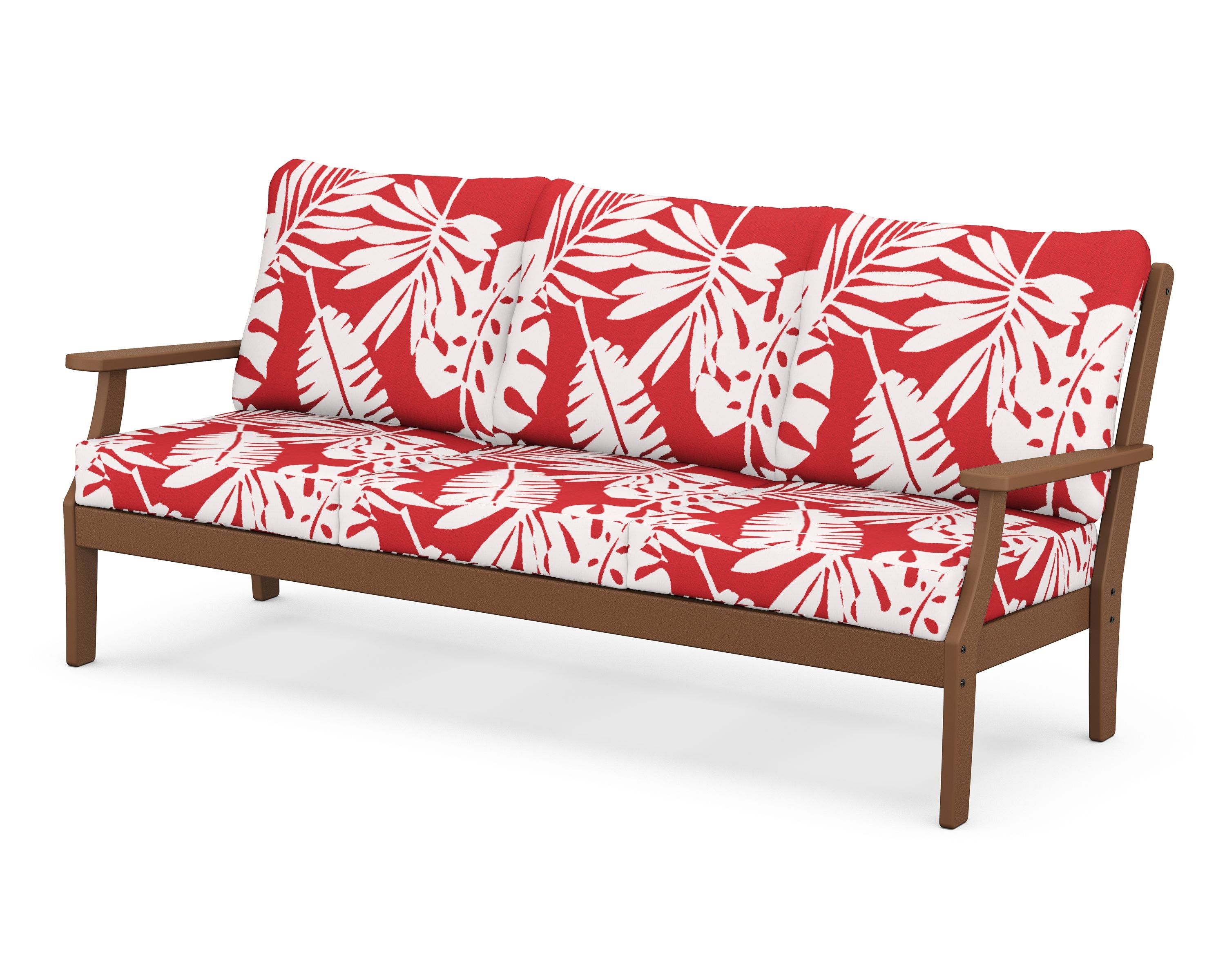 POLYWOOD® Braxton Deep Seating Sofa in Teak / Leaf Crimson
