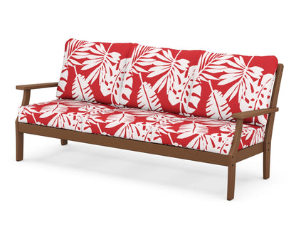 POLYWOOD® Braxton Deep Seating Sofa in Teak / Leaf Crimson