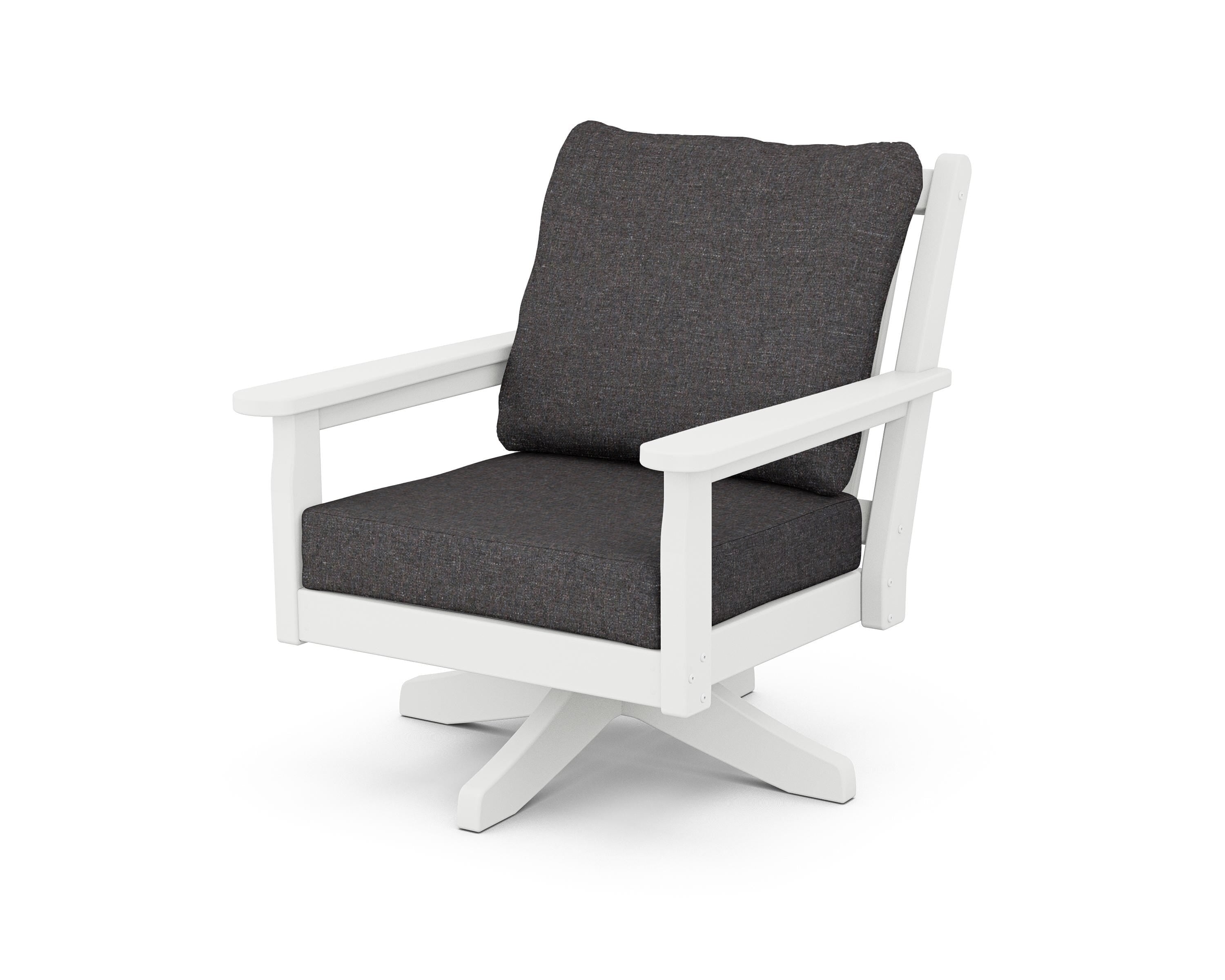 POLYWOOD® Chippendale Deep Seating Swivel Chair in White / Ash Charcoal
