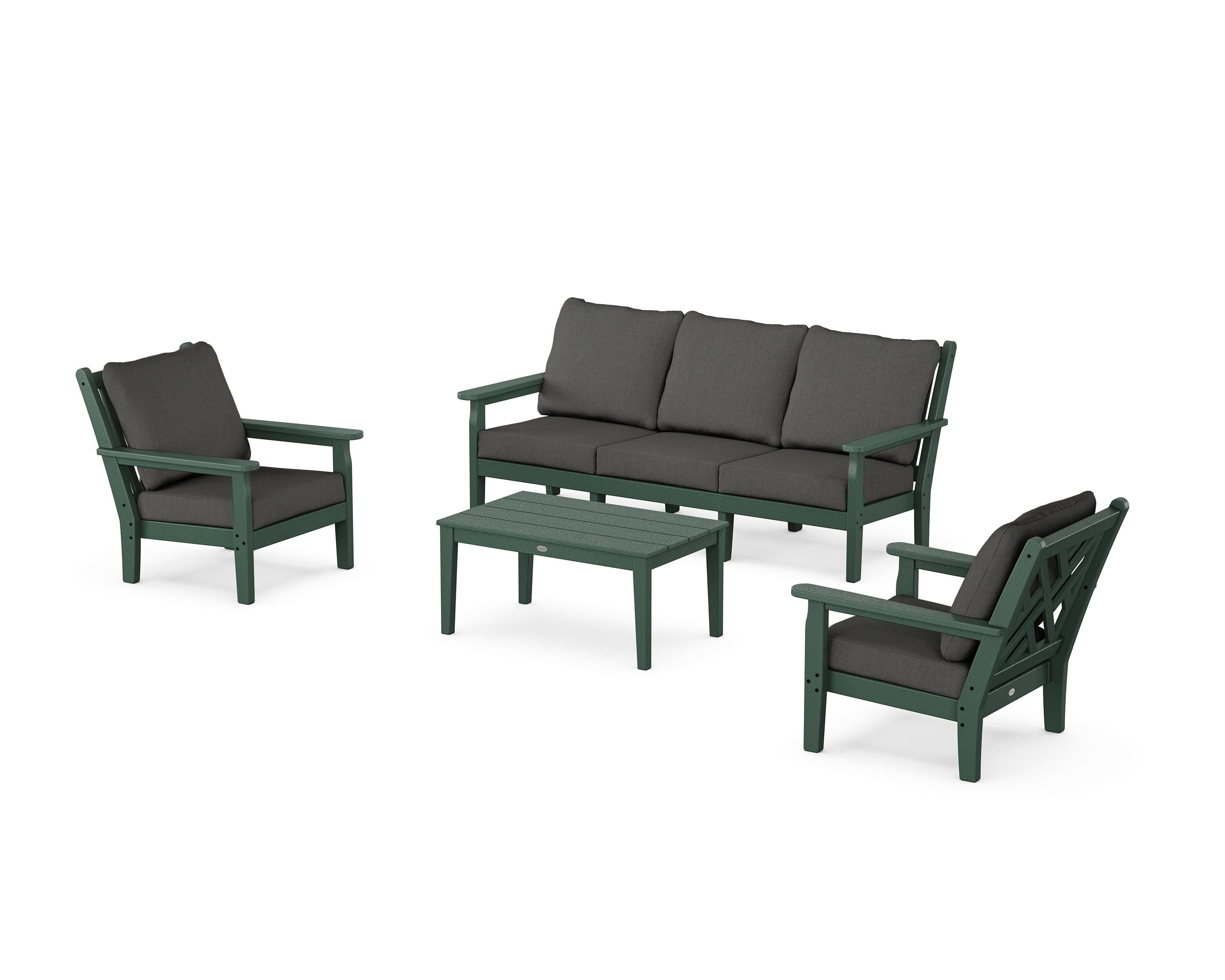 POLYWOOD® Chippendale 4-Piece Deep Seating Set with Sofa in Green / Spectrum Carbon