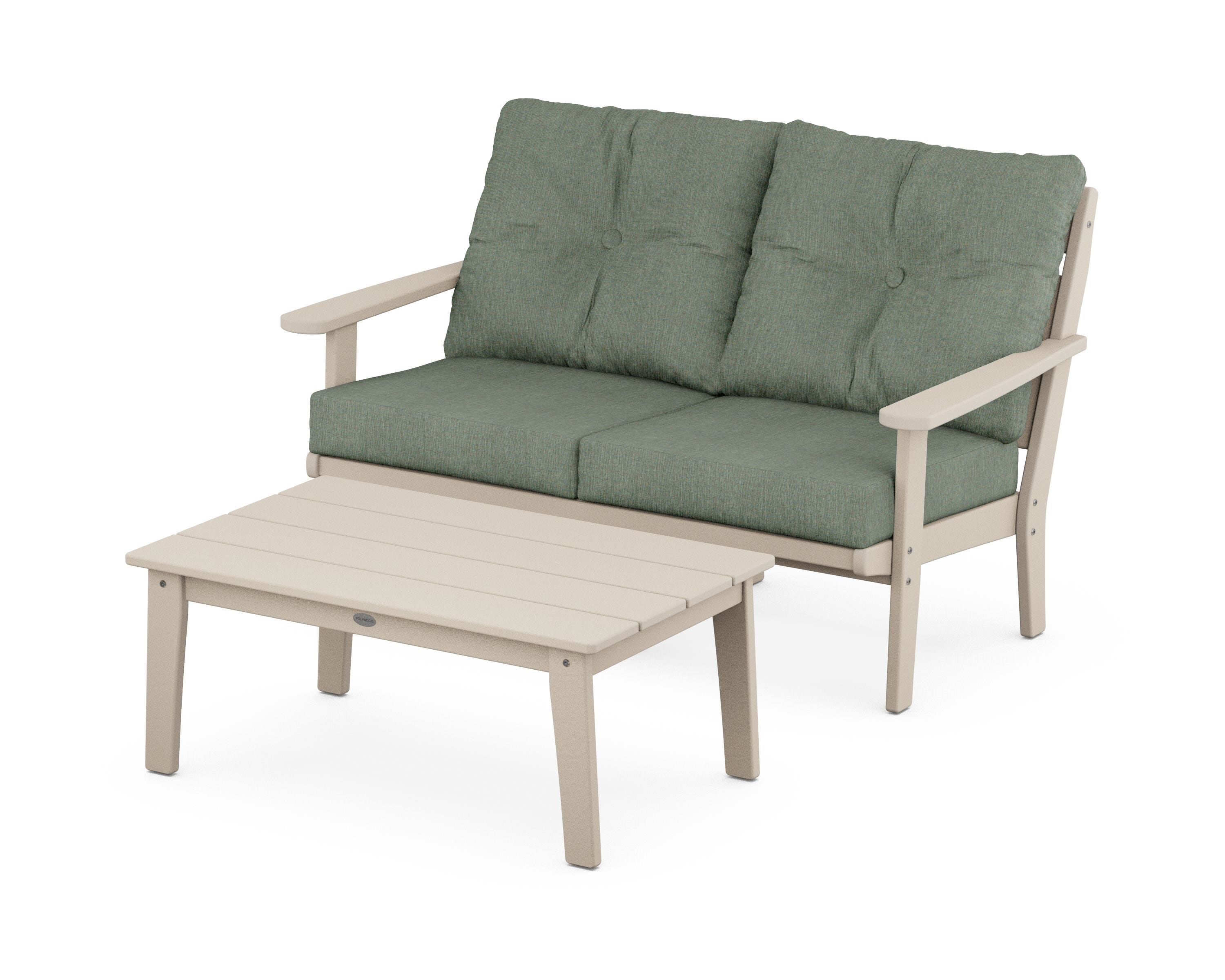 POLYWOOD® Lakeside 2-Piece Lounge Loveseat Set in Sand / Cast Sage