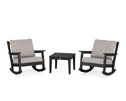 POLYWOOD® Chippendale 3-Piece Deep Seating Rocker Set in Black / Weathered Tweed