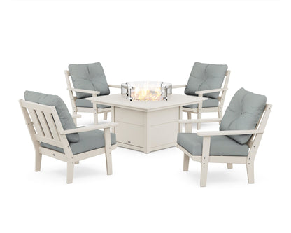 POLYWOOD® Oxford 5-Piece Deep Seating Set with Fire Pit Table in Sand / Spa