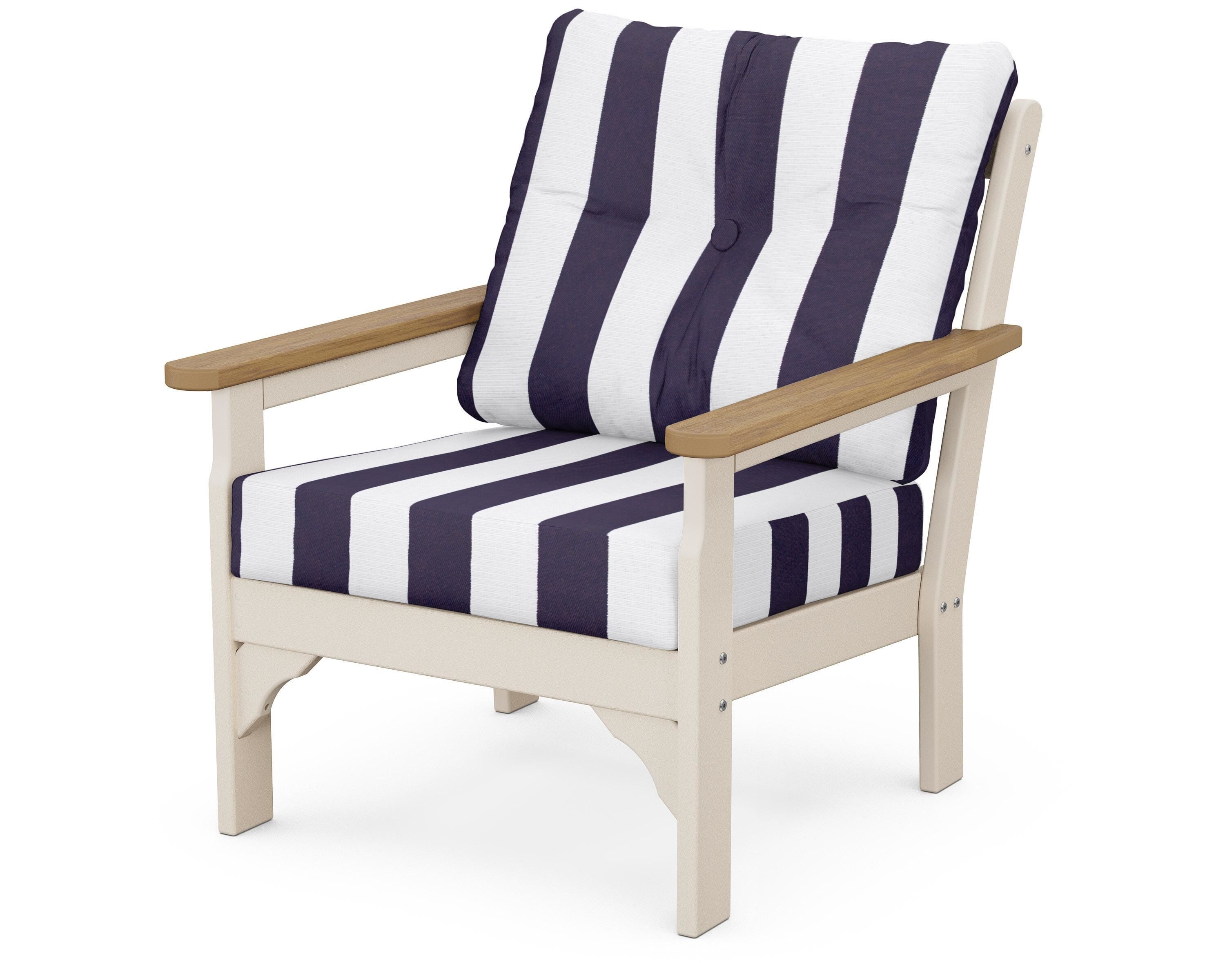 POLYWOOD® Vineyard Deep Seating Chair in Sand / Natural / Cabana Stripe Navy