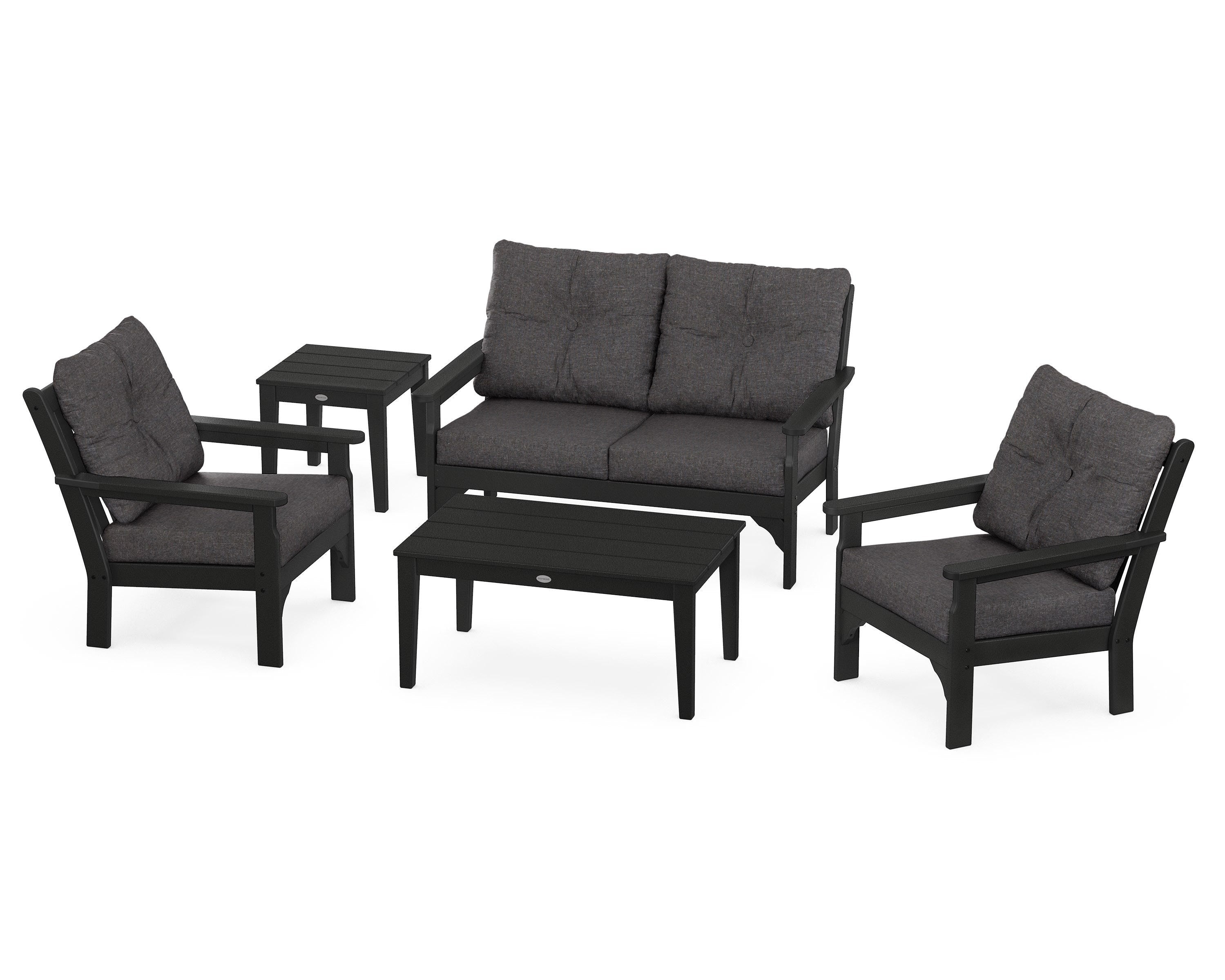 POLYWOOD® Vineyard 5-Piece Deep Seating Set in Black / Ash Charcoal