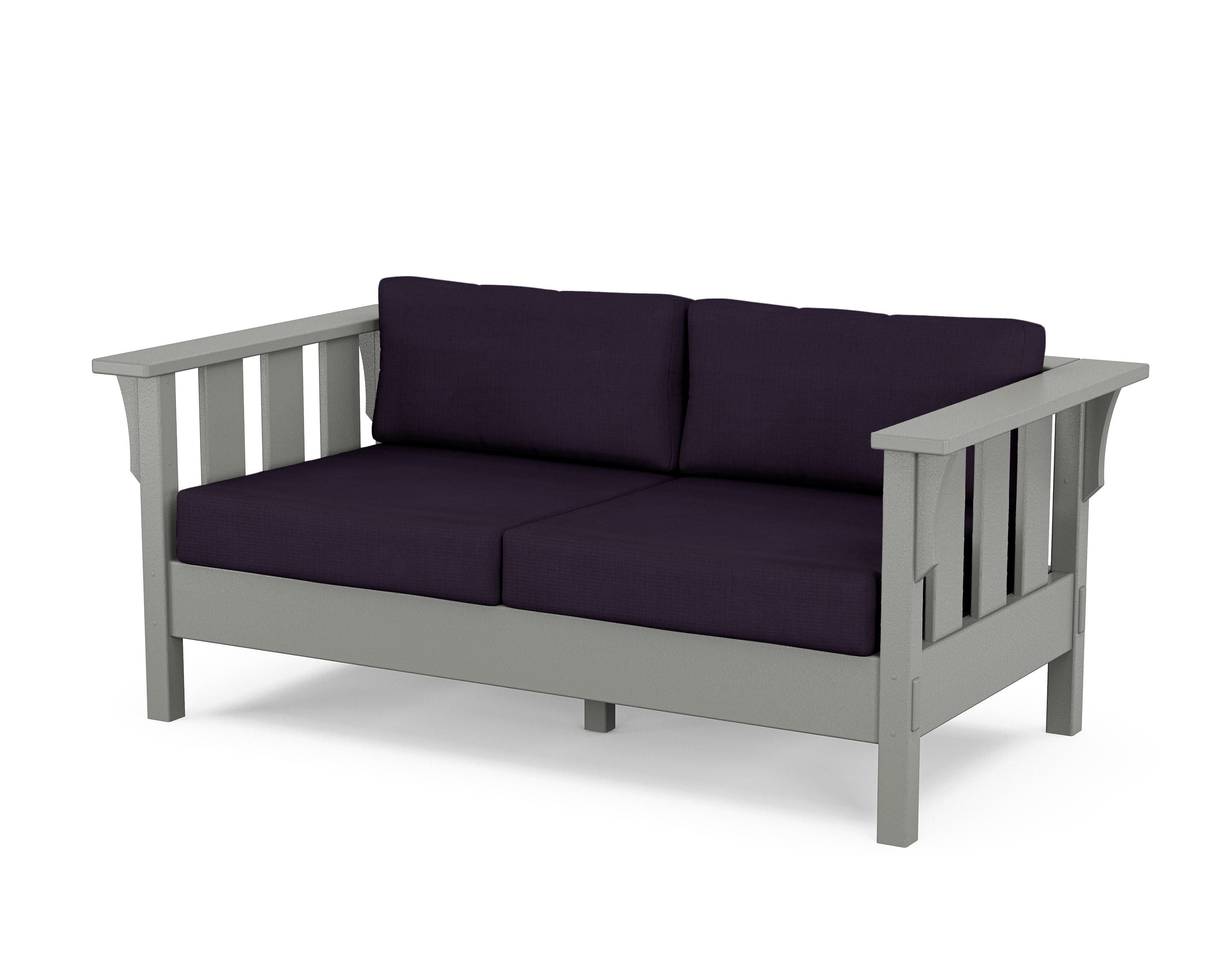 Martha Stewart by POLYWOOD® Acadia Deep Seating Loveseat in Slate Grey / Navy Linen