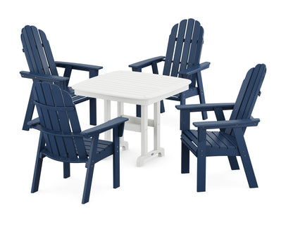 POLYWOOD® Vineyard Curveback Adirondack 5-Piece Dining Set in Navy / White