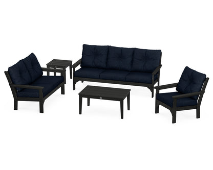 POLYWOOD® Vineyard 5 Piece Deep Seating Set in Black / Marine Indigo