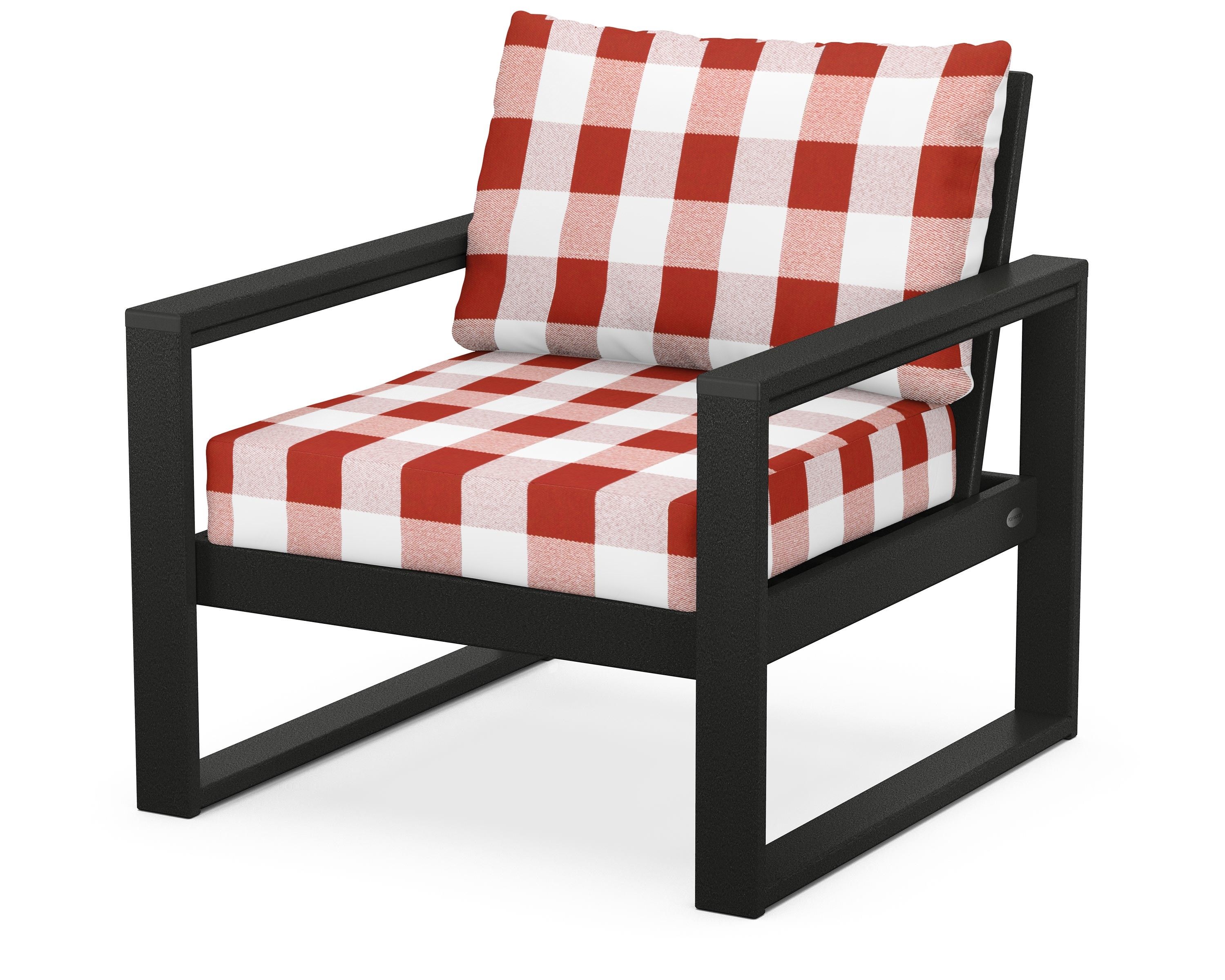POLYWOOD® EDGE Club Chair in Black / Buffalo Plaid Crimson